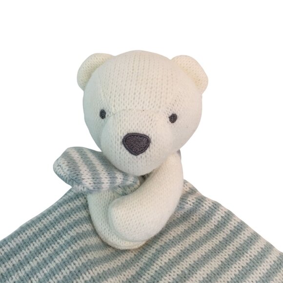 Carters Knit Teddy Bear Lovey 14" Blue White Stripes Baby Security Blanket - Picture 2 of 6